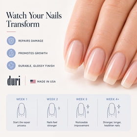 duri product being applied to a natural nail to repair and protect