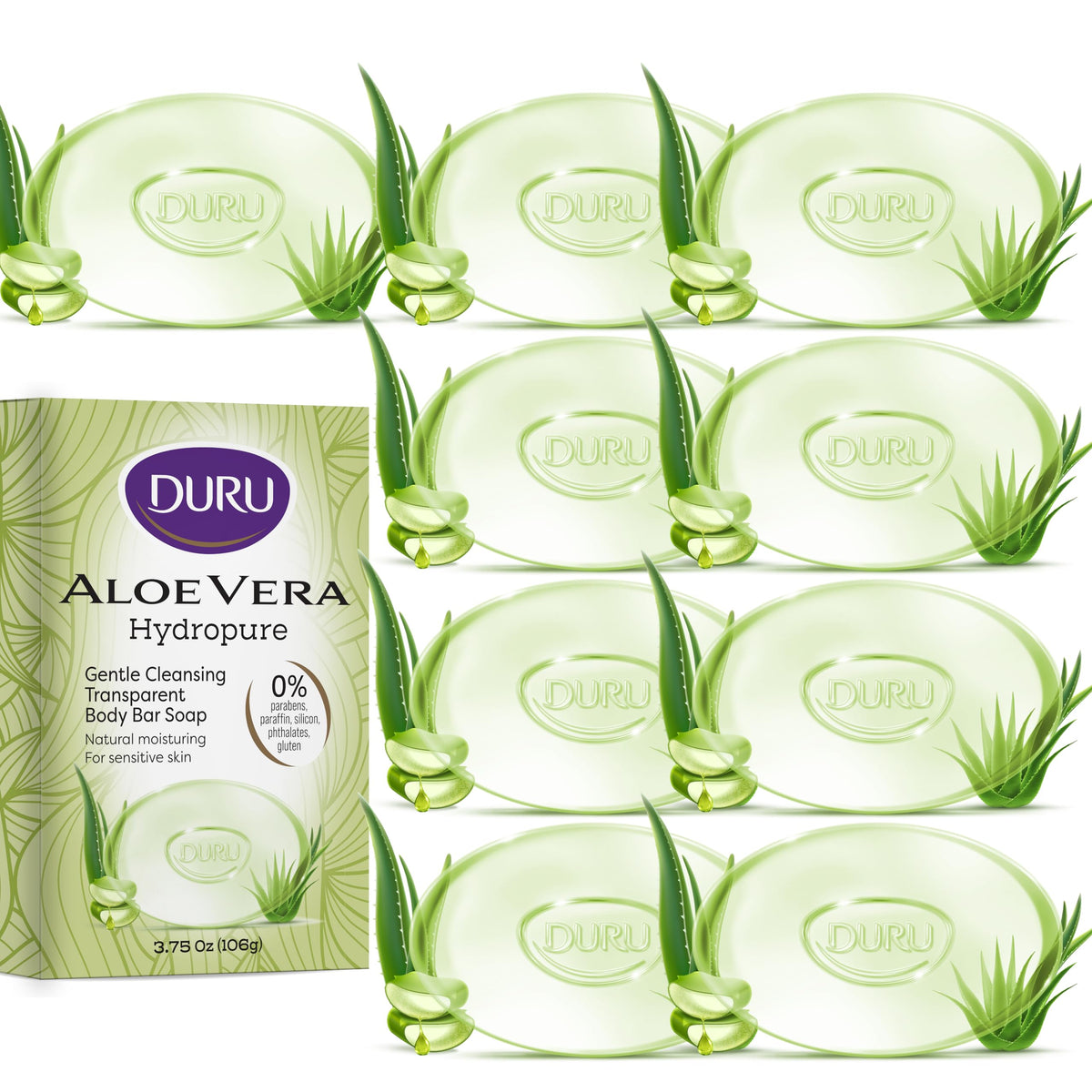 Duru aloe vera bar front packaging showing vegan label and benefits