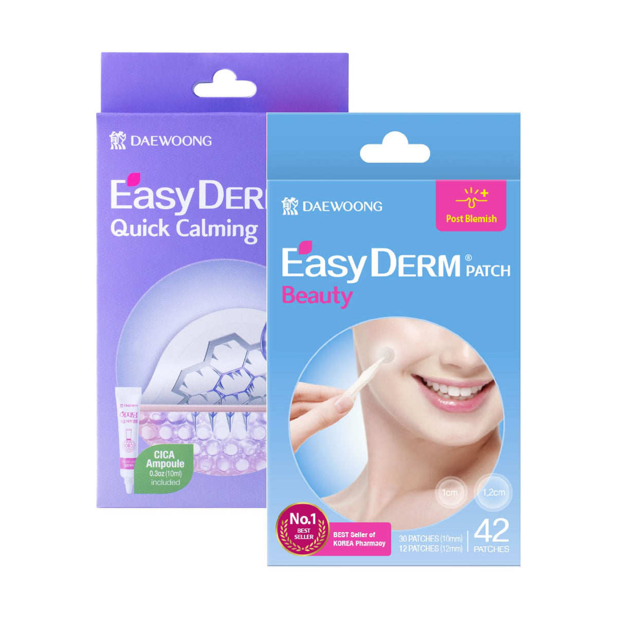 DWEasyDerm front packaging showing magnesium and hydrocolloid patches for fast blemish care
