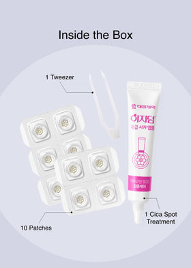 DWEasyDerm open kit displaying patches, ampoule, tweezers for convenience