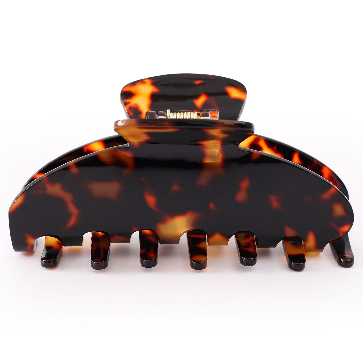 Dwenarry tortoise shell clip front view showing luxe finish and secure hold