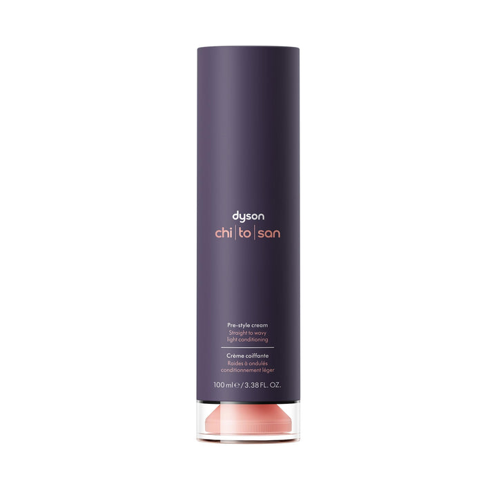 Dyson Chitosan pre-style cream front packaging showing the 100ml bottle and branding for easy recognition