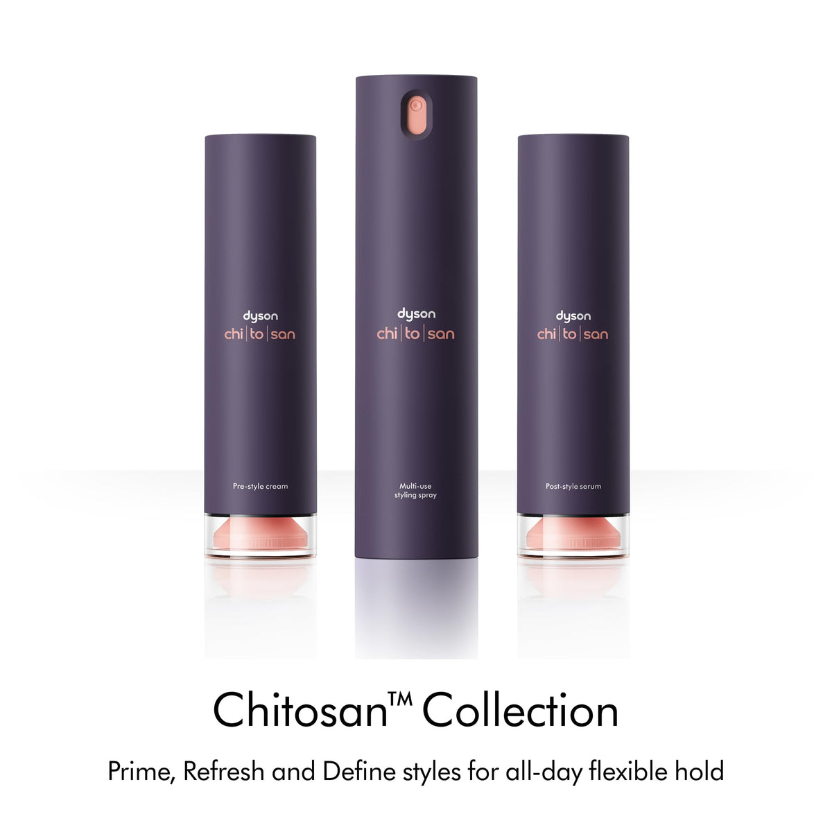 Dyson Chitosan 50mL size comparison alongside common travel items for scale