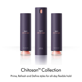 Dyson Chitosan 50mL size comparison alongside common travel items for scale