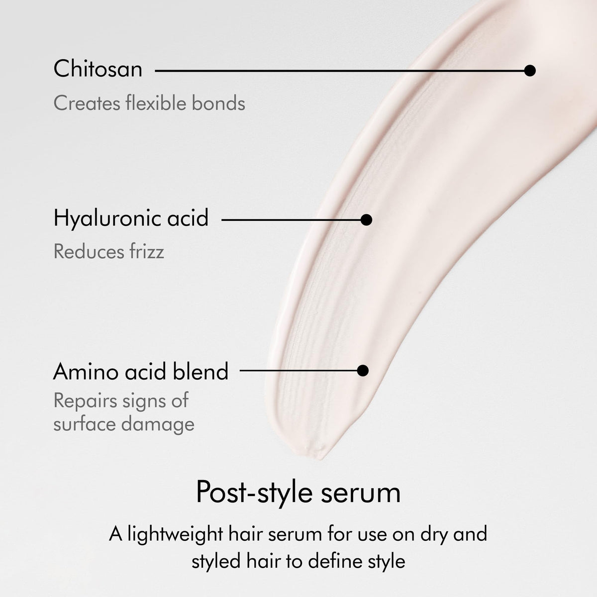 Closeup of styled hair using Dyson Chitosan for smooth shine