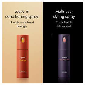Dyson Chitosan multi-use styling spray close-up showing texture and cap design benefits
