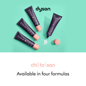 Dyson Chitosan texture close-up cream-to-serum demonstrating even spread for lightweight hold