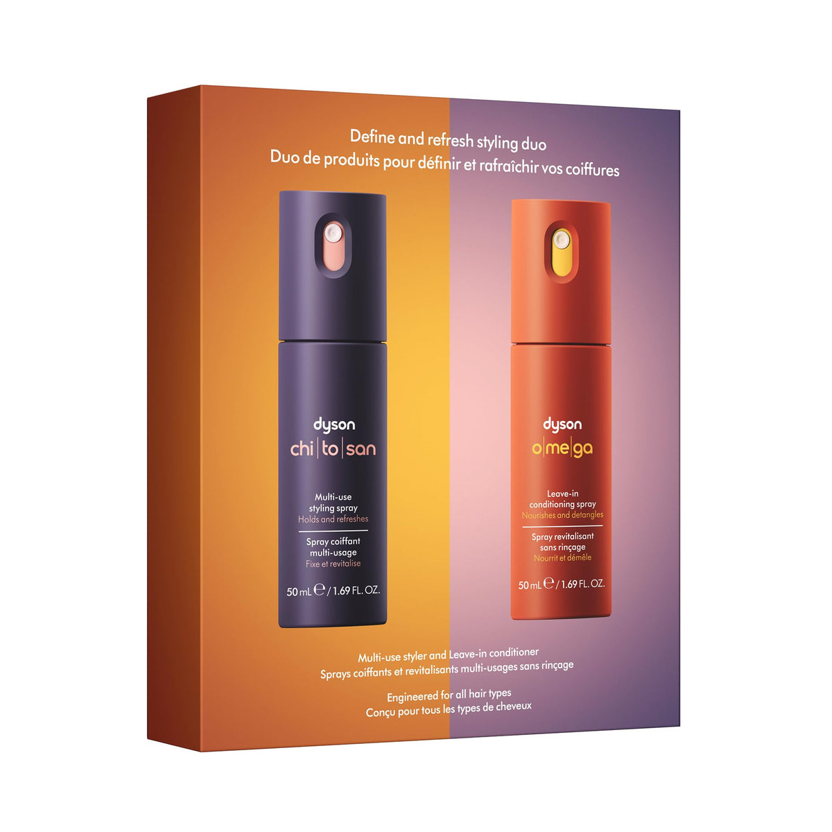 Dyson front packaging of Define & Refresh duo showing product set and benefits