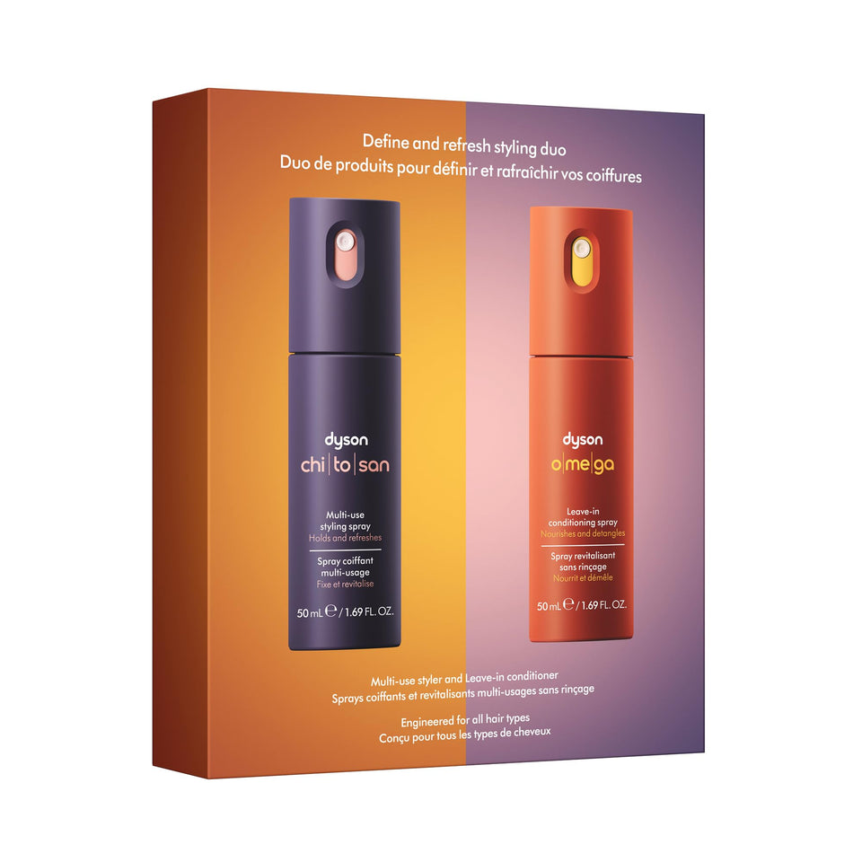 Dyson front packaging of Define & Refresh duo showing product set and benefits