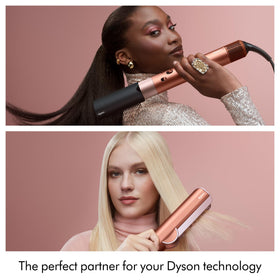 Dyson duo staged on bathroom vanity showing daily routine and luxury benefit