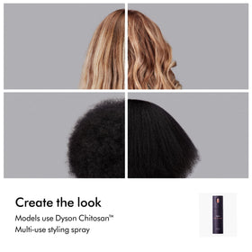 Dyson before-and-after hair image showing improved shine and hold benefit