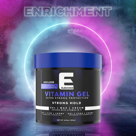 E Elegance jar on a barbershop counter indicating professional supply use