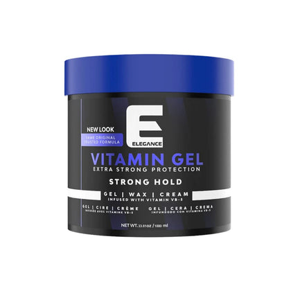 E Elegance front packaging showing 33.8 oz jar and brand benefits
