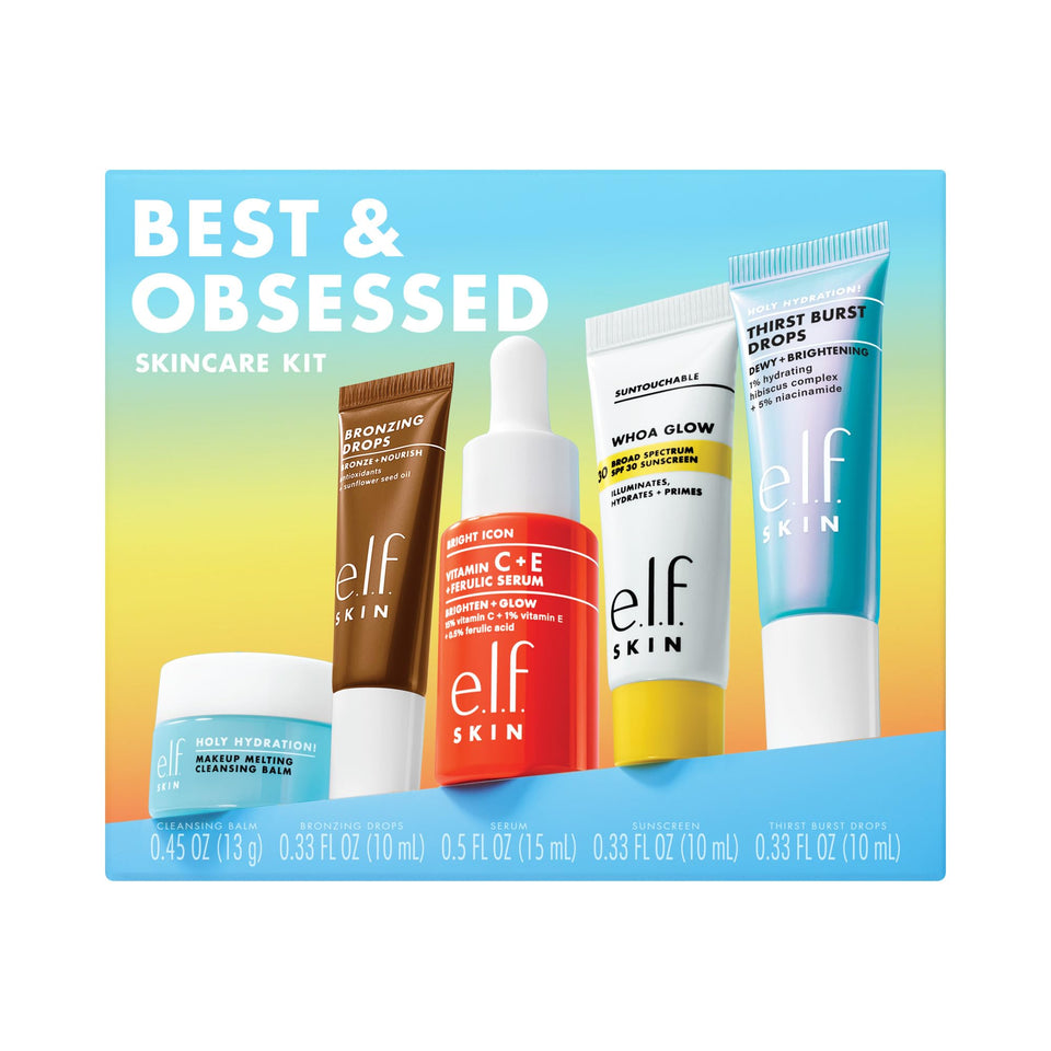 e.l.f. SKIN kit front packaging showing all five minis and travel-ready benefit