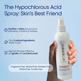 e11ement spray in use on face demonstrates gentle refresh benefit