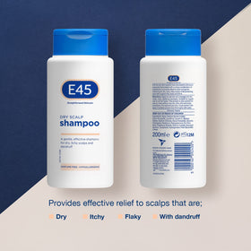 E45 dry scalp shampoo pump and cap close detail for easy dispensing benefit