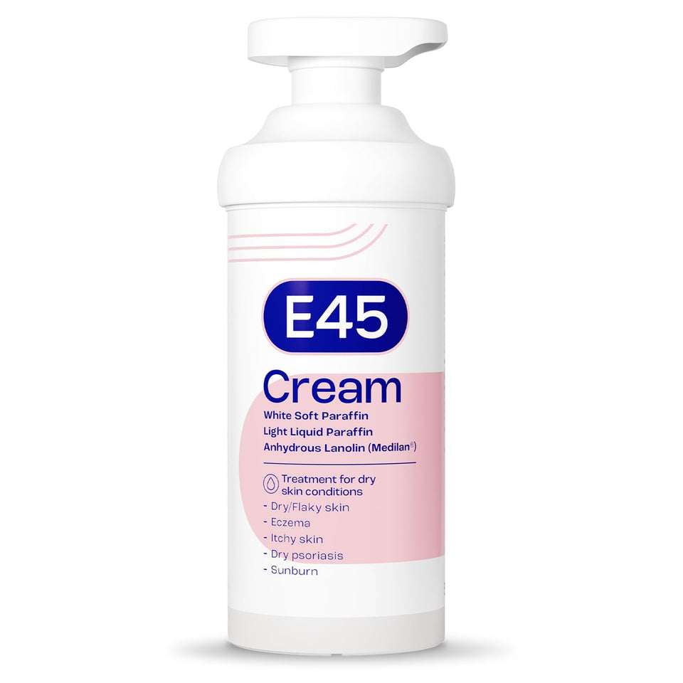 E45 eucalyptus front tub showing brand and 500g size for reliable hydration