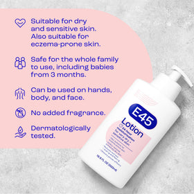 E45 being applied to hands demonstrating instant hydration and soothing effect