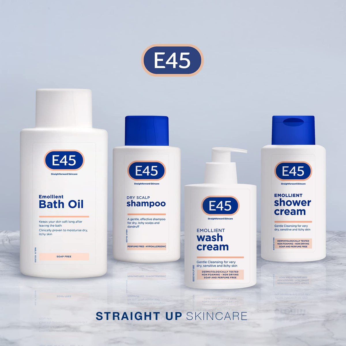 E45 dry scalp shampoo after-wash hair showing shine and body benefit