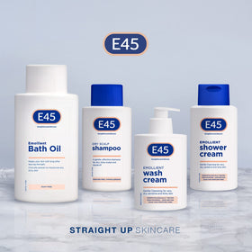 E45 dry scalp shampoo after-wash hair showing shine and body benefit