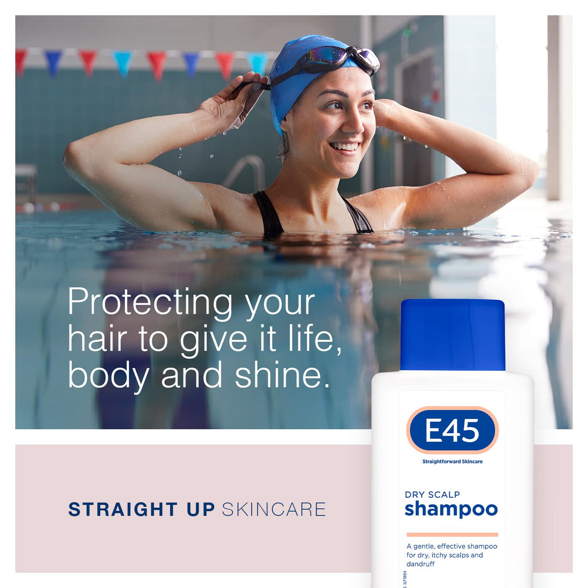 E45 dry scalp shampoo ingredient highlight pro-vitamin B5 demonstrating hair-care benefit
