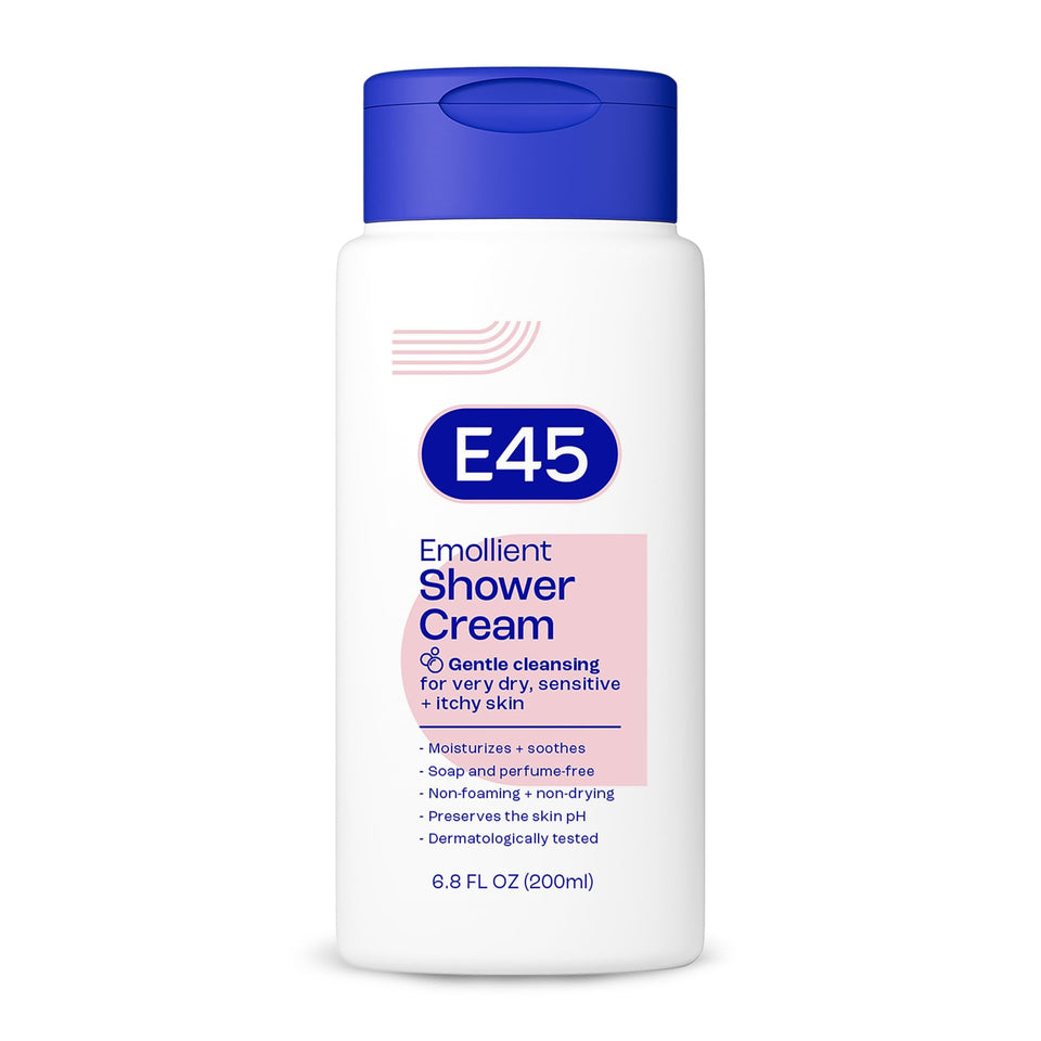 E45 front packaging showing 200ml tube and brand for gentle cleansing