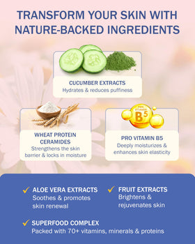 e70 aloe and chamomile ingredients display highlighting soothing properties