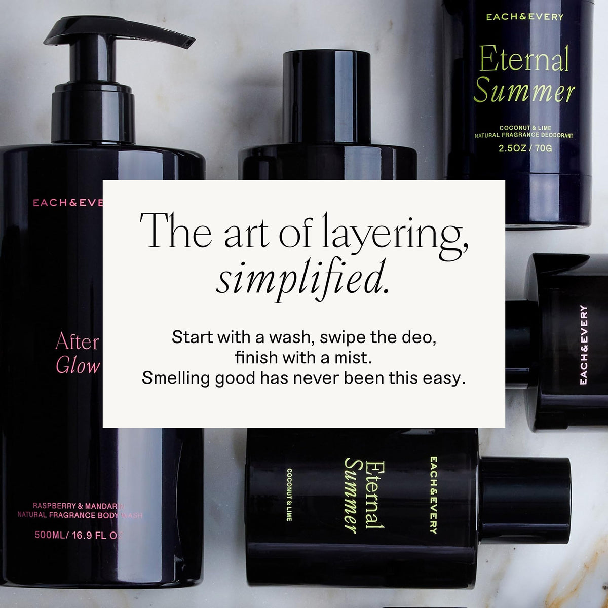 Each & Every recyclable packaging detail highlighting eco-friendly materials and transparency