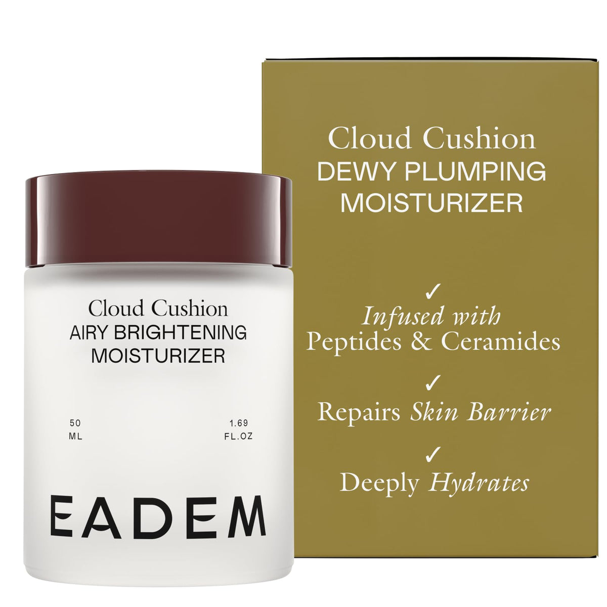 EADEM jar front view showing product branding and compact size for travel convenience