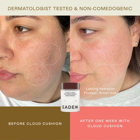 EADEM ingredient display with ceramides peptides and niacinamide highlighting barrier support