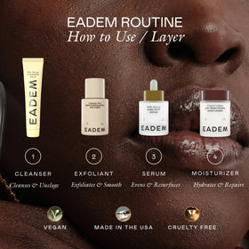 EADEM moisturizer on a bathroom shelf in a clean routine setting inspiring daily use