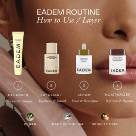 EADEM Milk Marvel on bathroom shelf suggesting daily routine ease and reliability