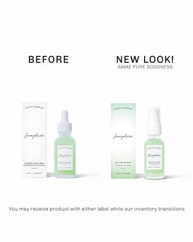Earth Harbor serum on bathroom counter in lifestyle scene showing daily routine benefit