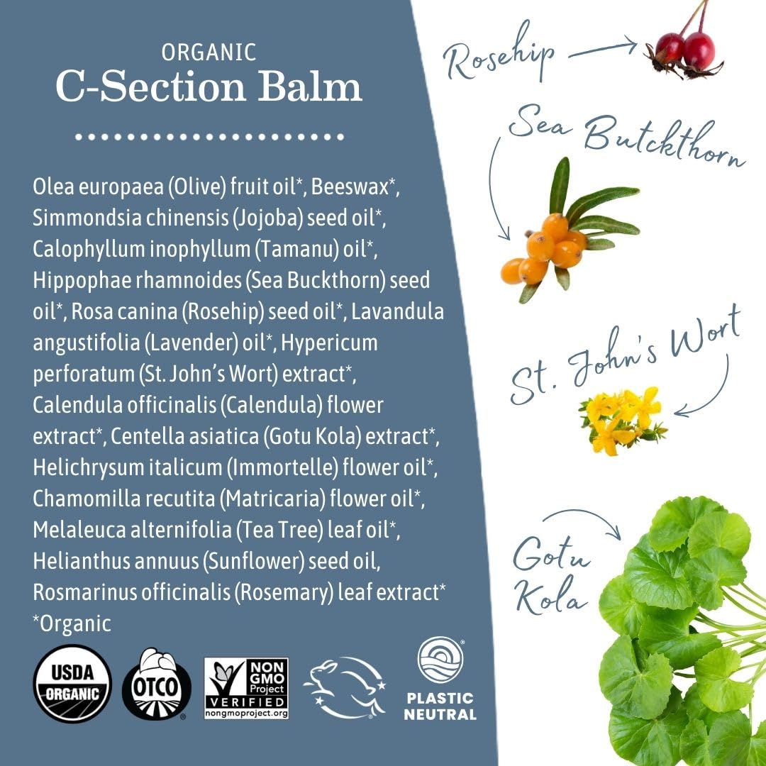 Earth Mama balm applied to scar illustrating gentle massage benefit