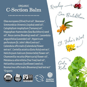 Earth Mama balm applied to scar illustrating gentle massage benefit