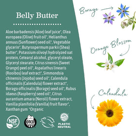 Earth Mama belly butter label close-up highlighting organic certifications