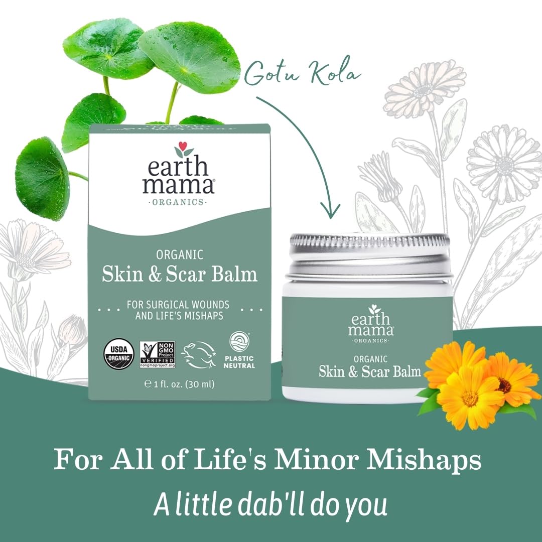 Earth Mama calendula and gotu kola herbs representing botanical formulation