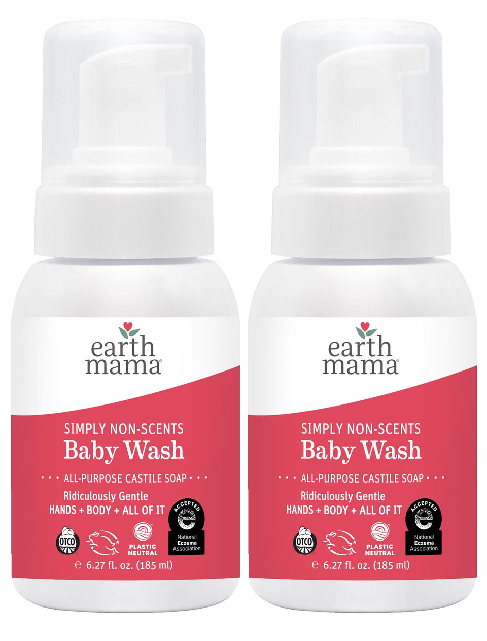 Earth Mama front packaging showing the unscented foaming baby wash and benefits