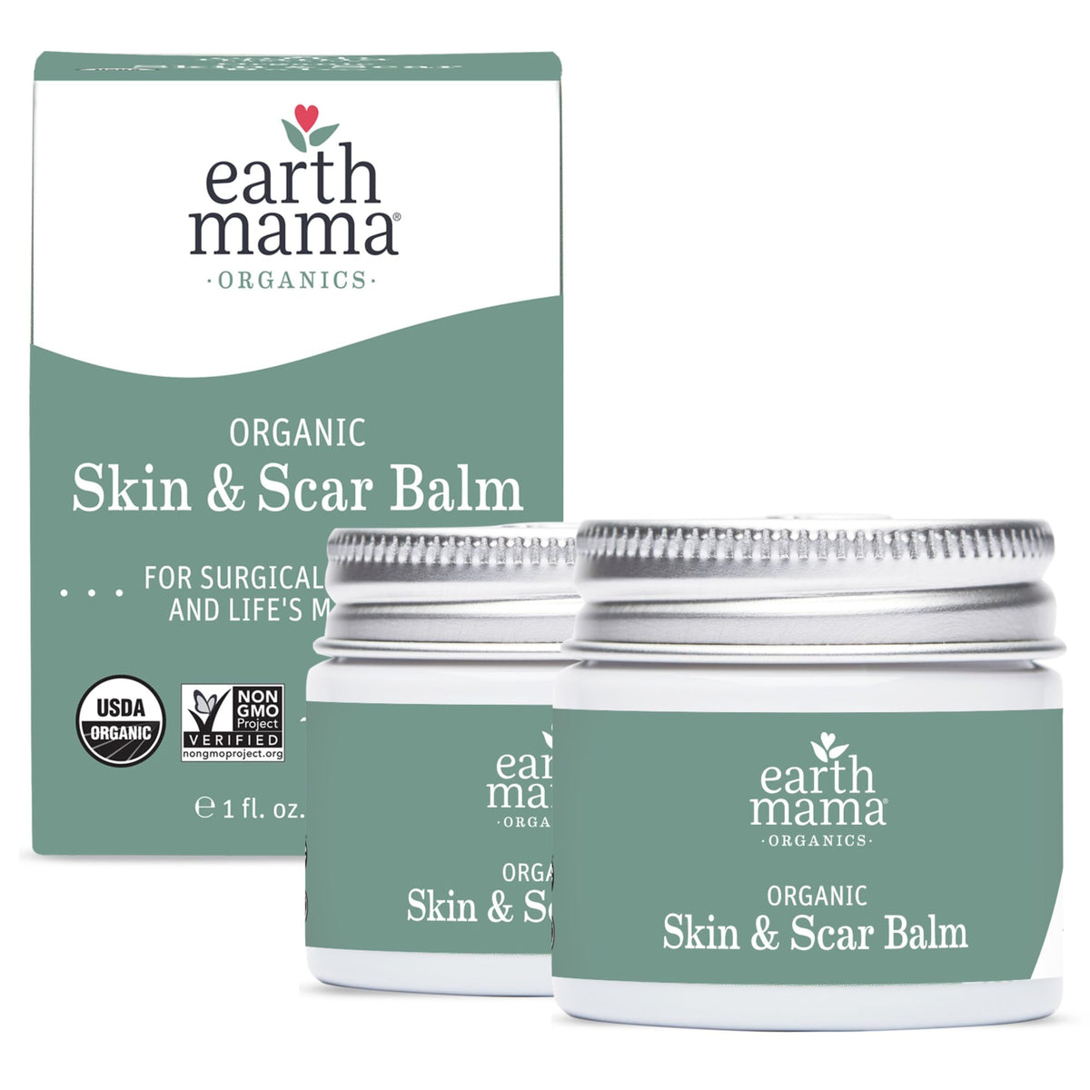 Earth Mama front tin packaging showing clean organic label and benefits
