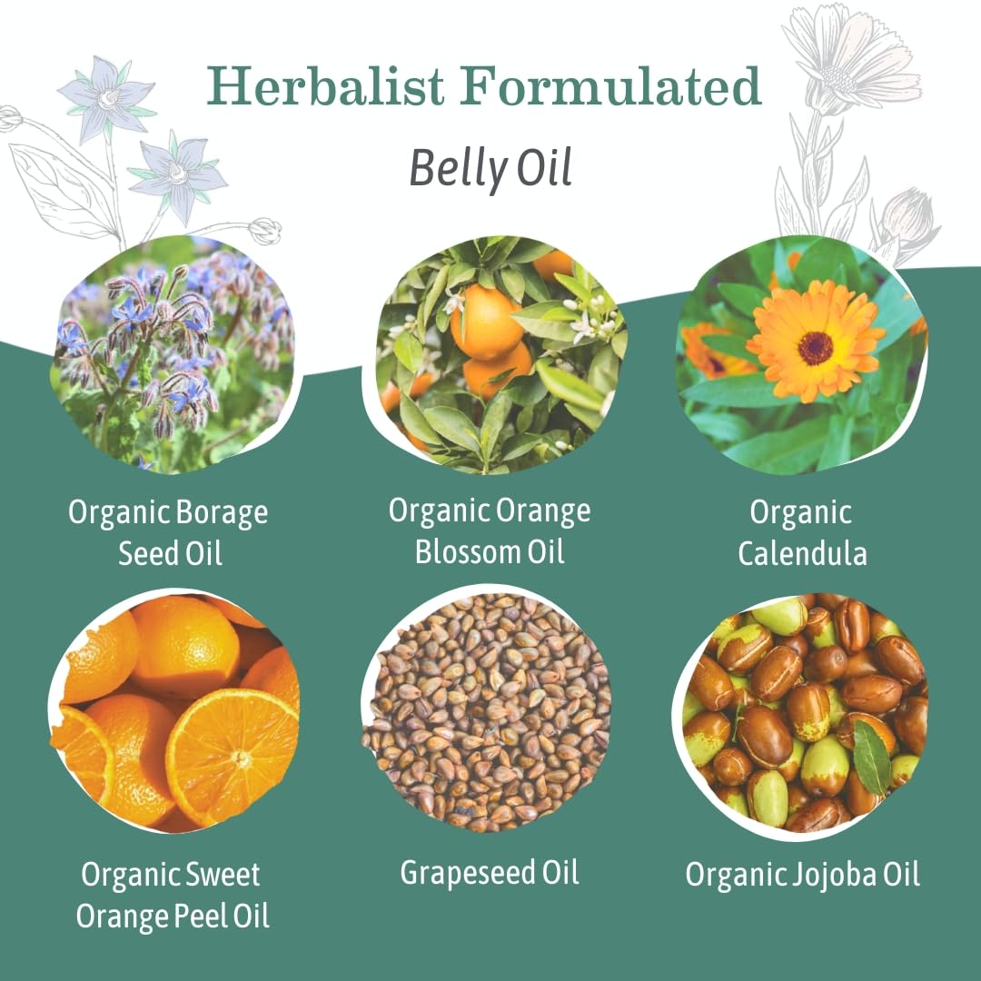 Earth Mama oil being massaged onto belly for soothing comfort