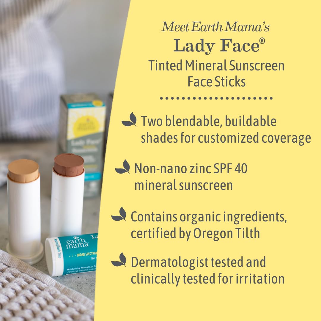Earth Mama label close-up highlighting SPF 40 and ingredient benefits