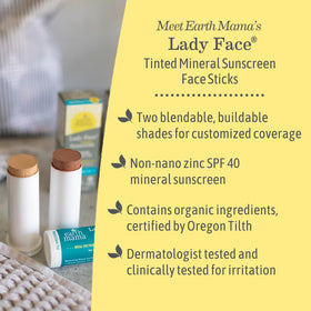 Earth Mama label close-up highlighting SPF 40 and ingredient benefits