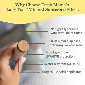 Earth Mama close-up of sunscreen stick texture showing smooth glide