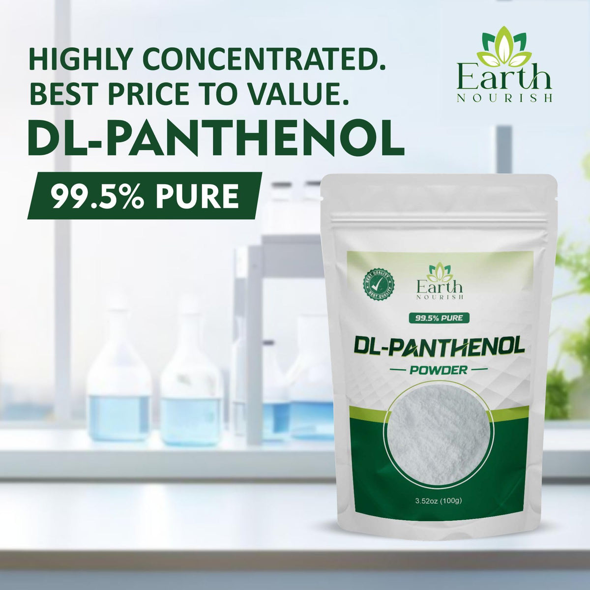Earth Nourish powder dissolving in beaker demonstrating easy incorporation