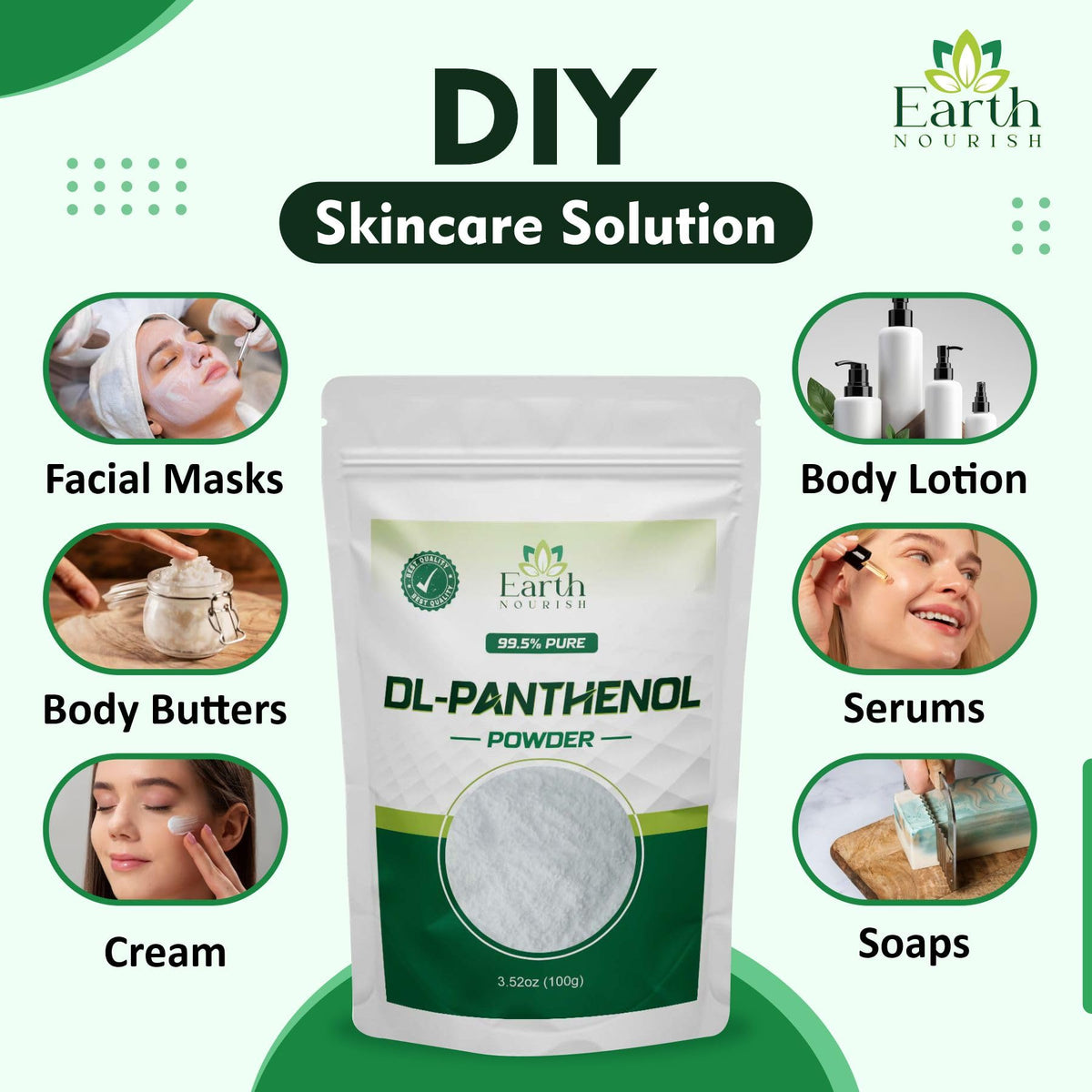 Earth Nourish label detail highlighting ingredient purity and usage guidance