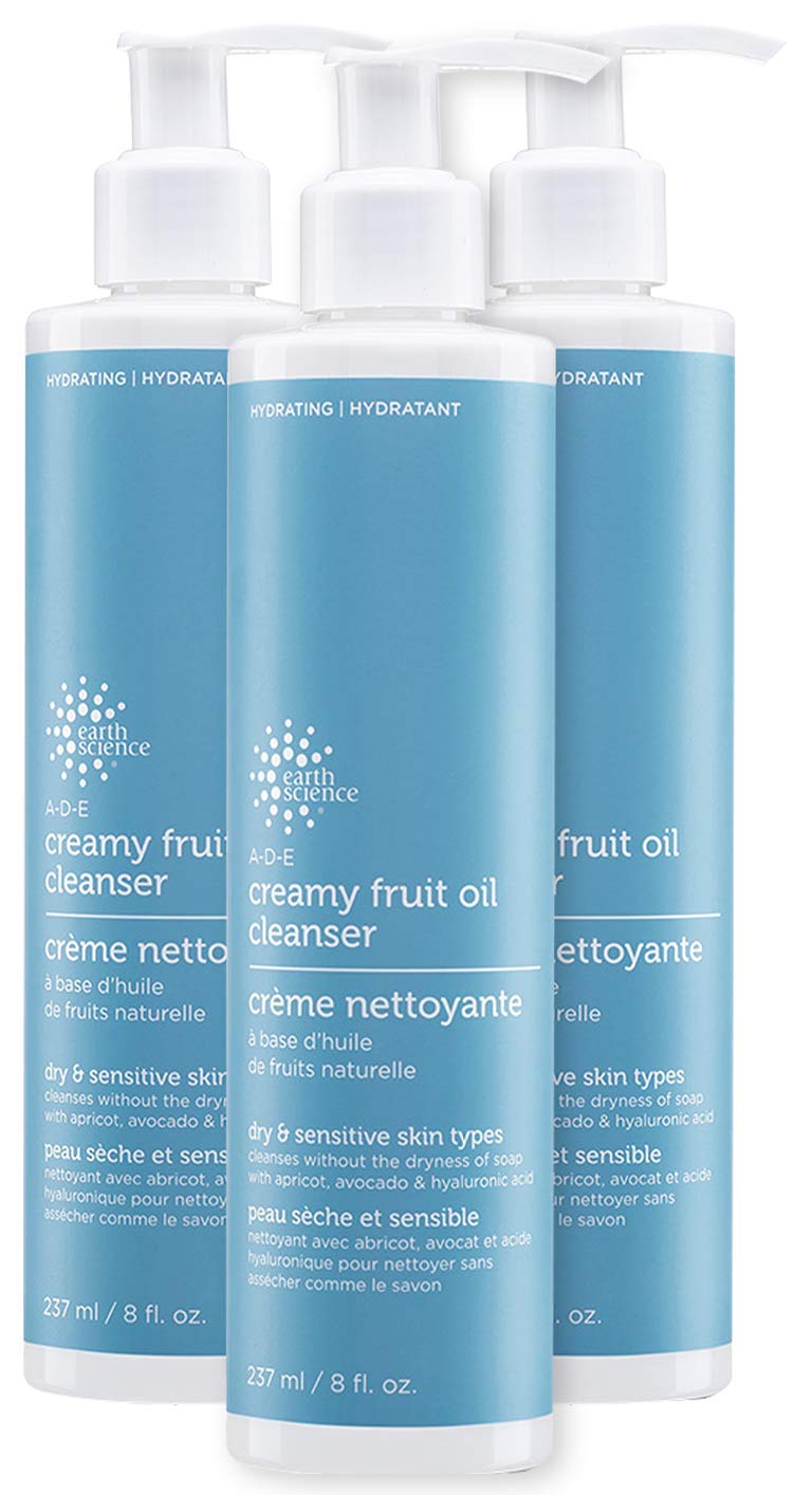 Earth Science ADE Creamy Cleanser front packaging showing three 8 fl oz bottles and label, promotes steady supply