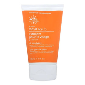 Earth Science apricot scrub front jar showing label and 4 oz size, clear product branding and easy identification