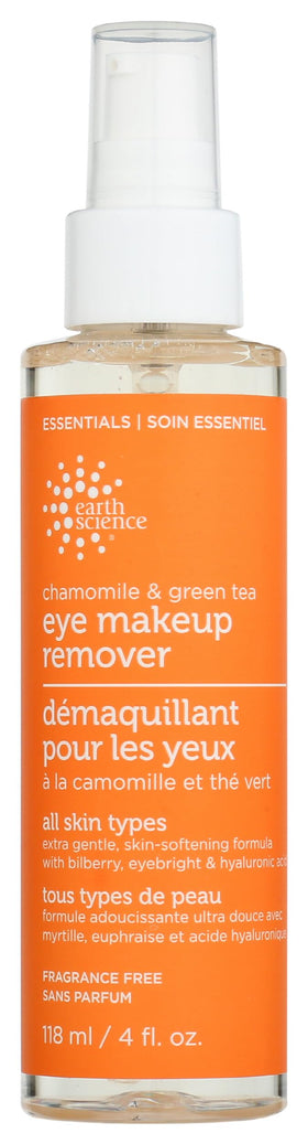 Earth Science front bottle showing chamomile green tea remover, clear gentle cleansing