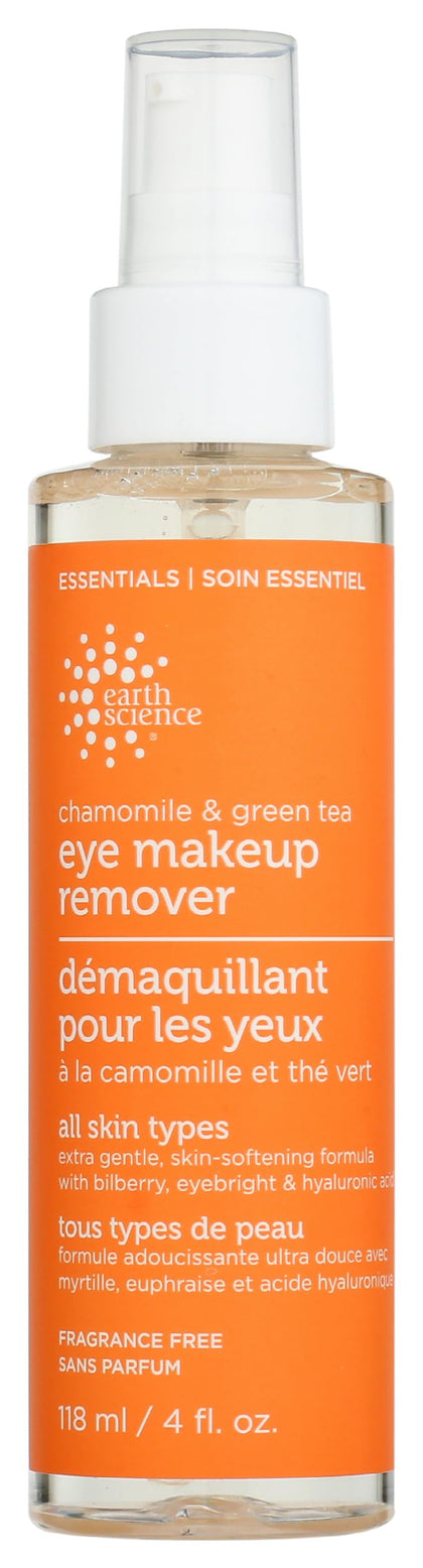 Earth Science front bottle showing chamomile green tea remover, clear gentle cleansing