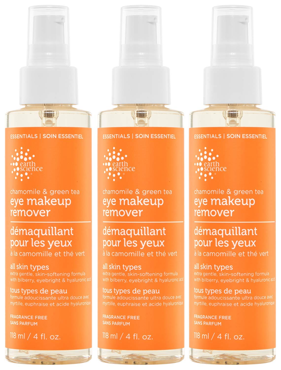 Earth Science front packaging showing three 4 fl oz bottles and clear labeling for easy selection
